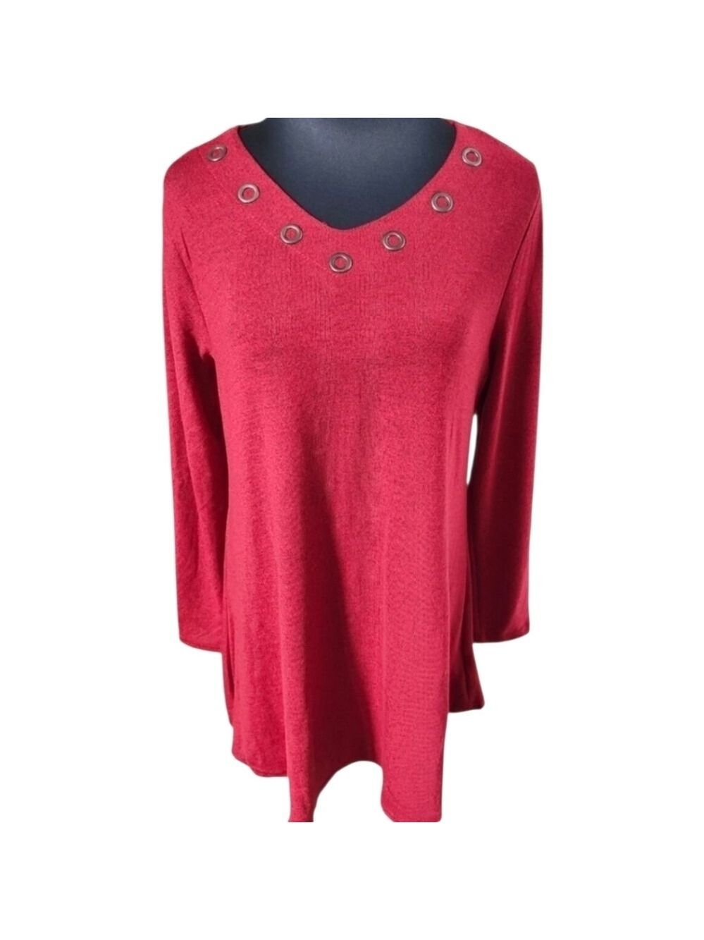 DOMANI Cotton Blend V Neck Long Sleeve Red Tunic Top Size Large NWT